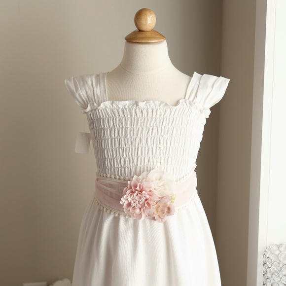 White Linen Smocked Dress Beach Flower Girl Boho Persnickety Girls Size 7/8 NWOT - Picture 5 of 6